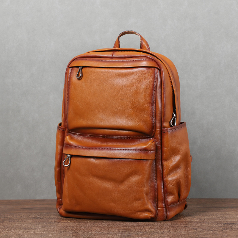 Leather Backpack Vintage - YETTIES Men's Vintage Vegetable Tanned Leather