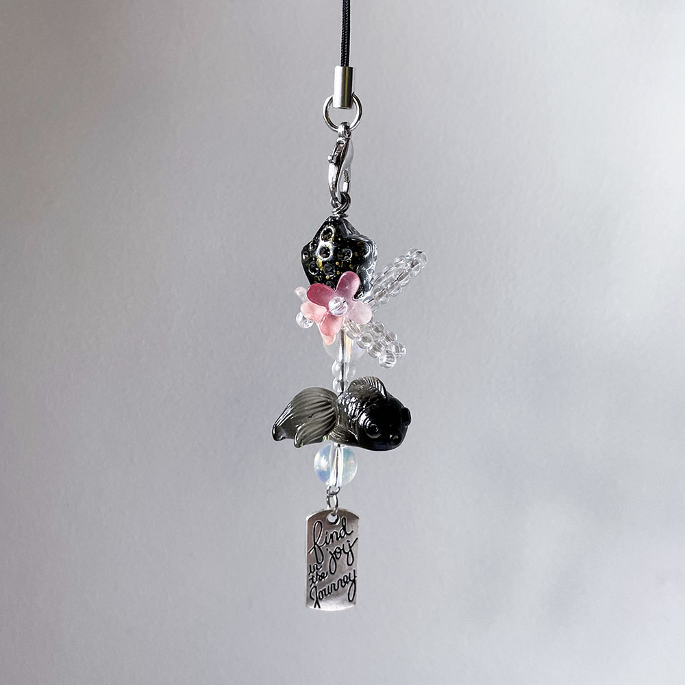Fashion Backpack Women - Black Goldfish Phone Charm Chain Pink
