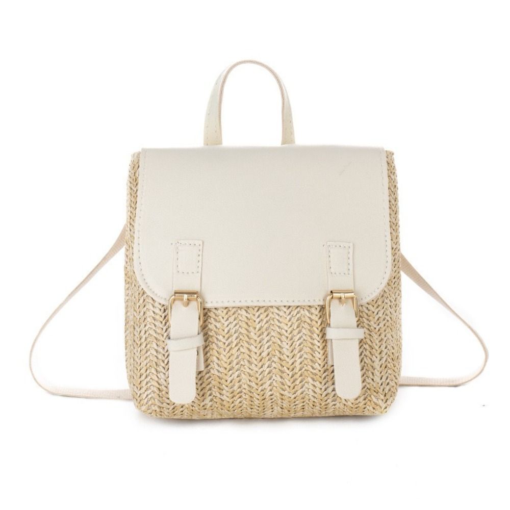 Leather Backpack Vintage - Versatile Bag PU Leather Straw Backpack