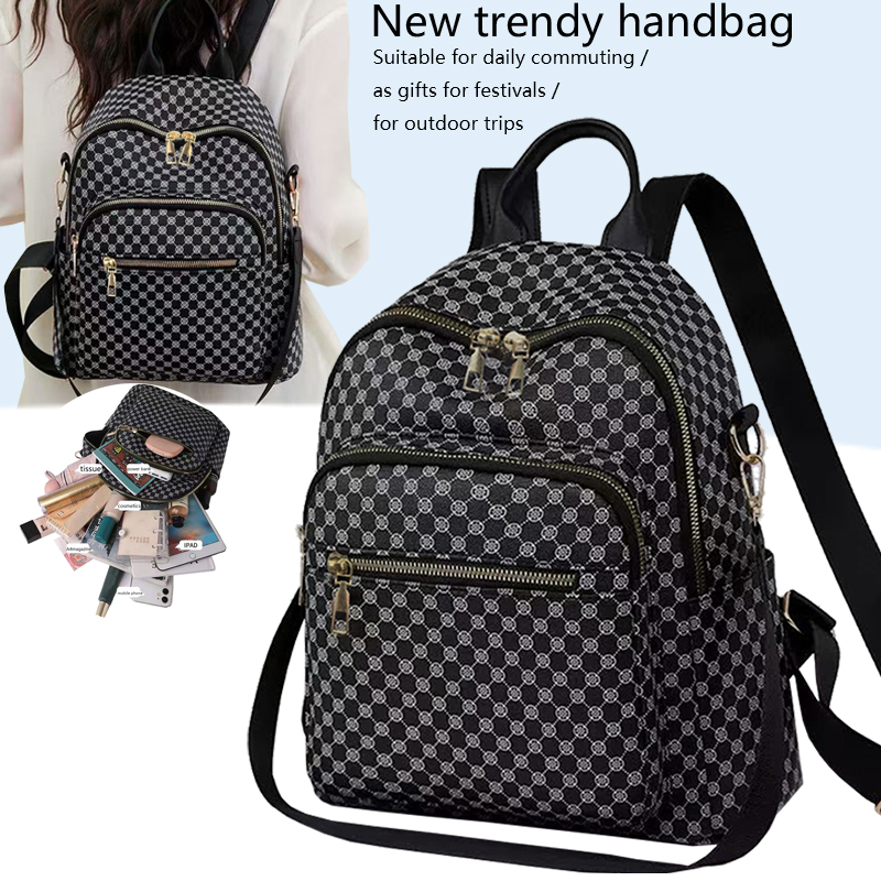 Fashion Backpack Women - Chic Vintage Geometric Pattern PU Backpack