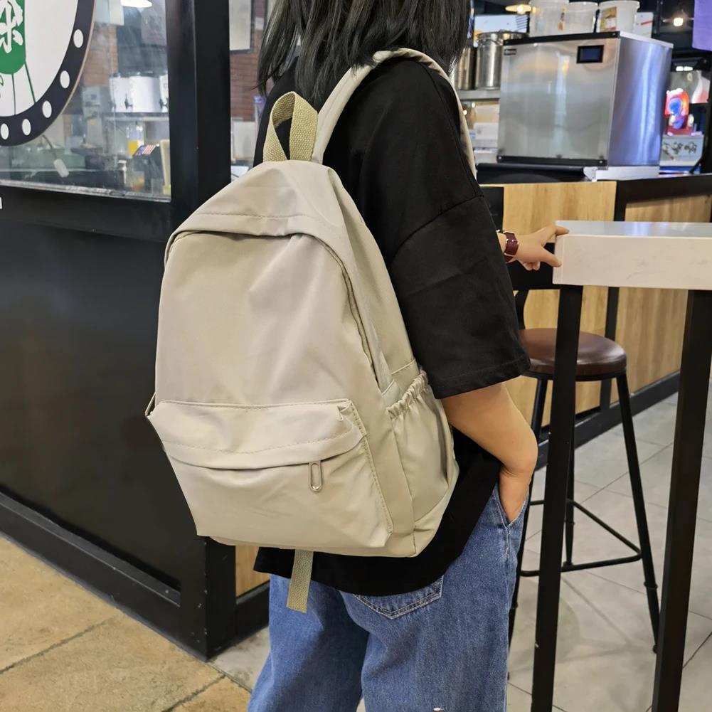 School Backpack Teen - Solid Color Nylon Preppy Backpack Korean