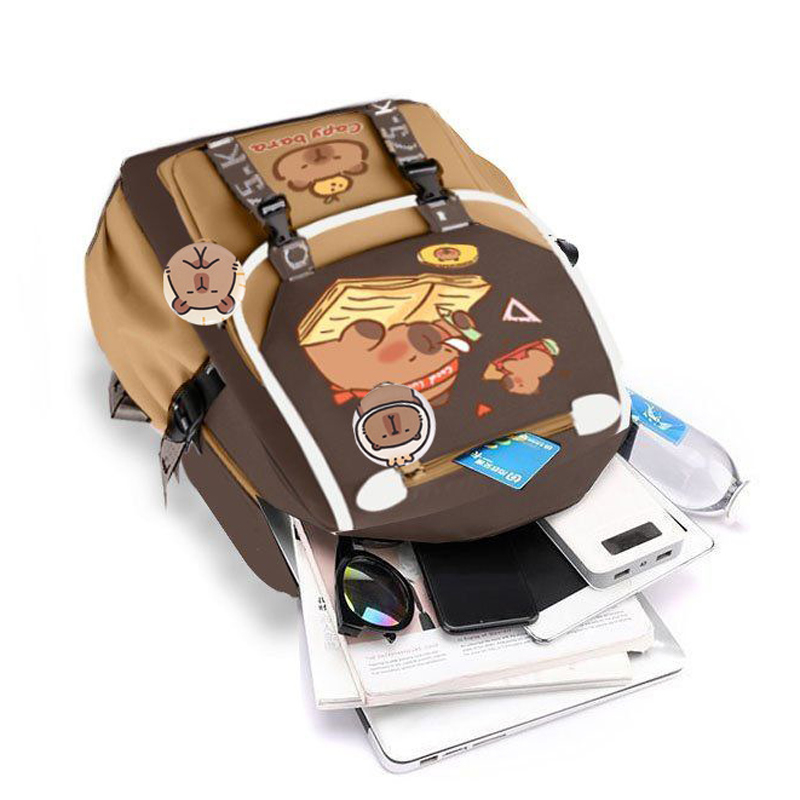 Kawaii Capybara Stylish Khaki  - School Backpack Teen 评论和价格