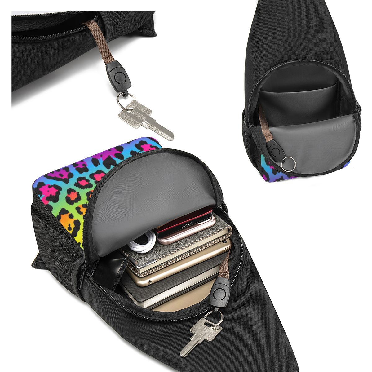 Rainbow Leopard Print Chest Ba - Sling Backpack Shoulder 评论和价格