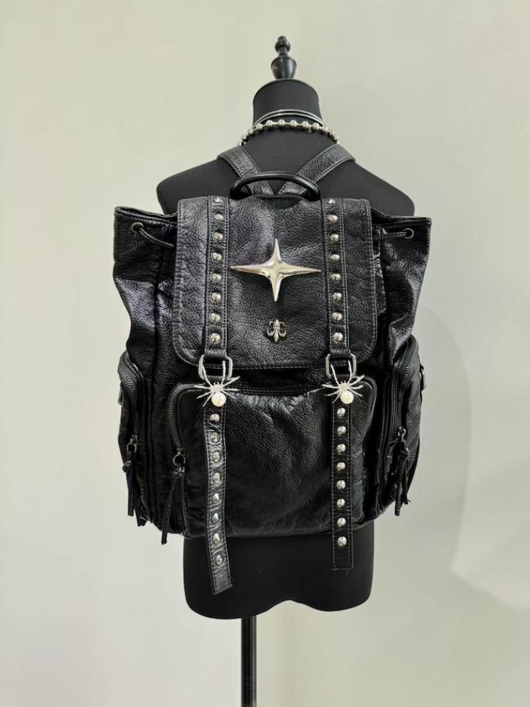 Gothic Punk PU Leather Shoulde - Leather Backpack Vintage 评论和价格