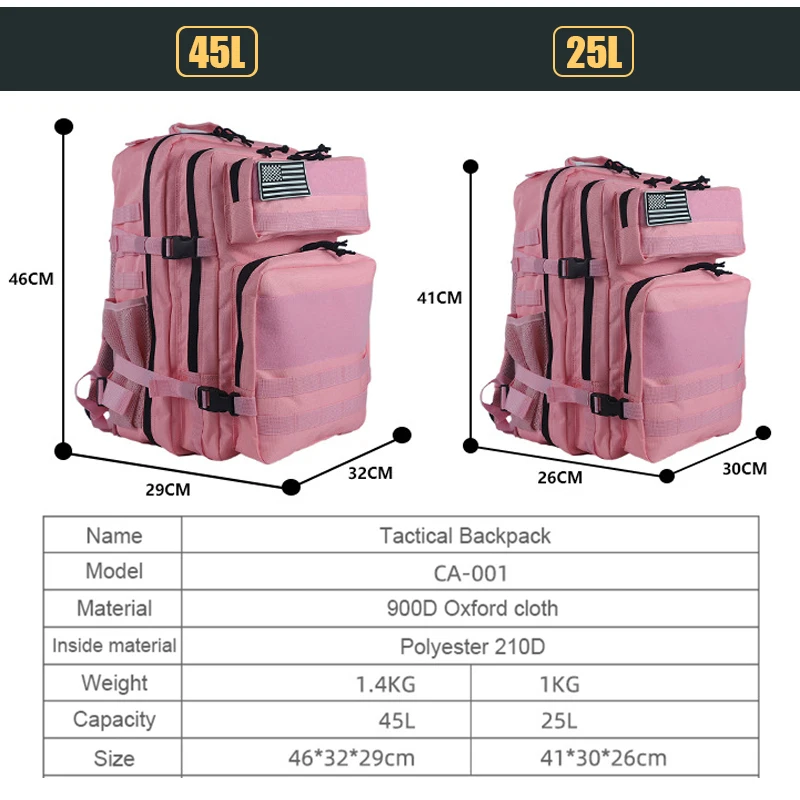 25L/45L 3P Tactical Backpack f - Rucksack Military Style 评论和价格