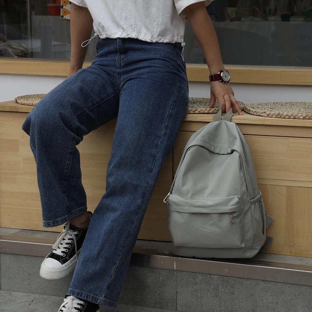 Solid Color Nylon Preppy Backp - School Backpack Teen 评论和价格